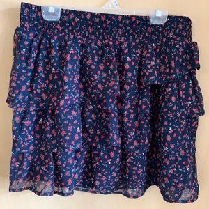 Maurices Womens size XL Navy Blue Floral Ruffled Skirt with Lining